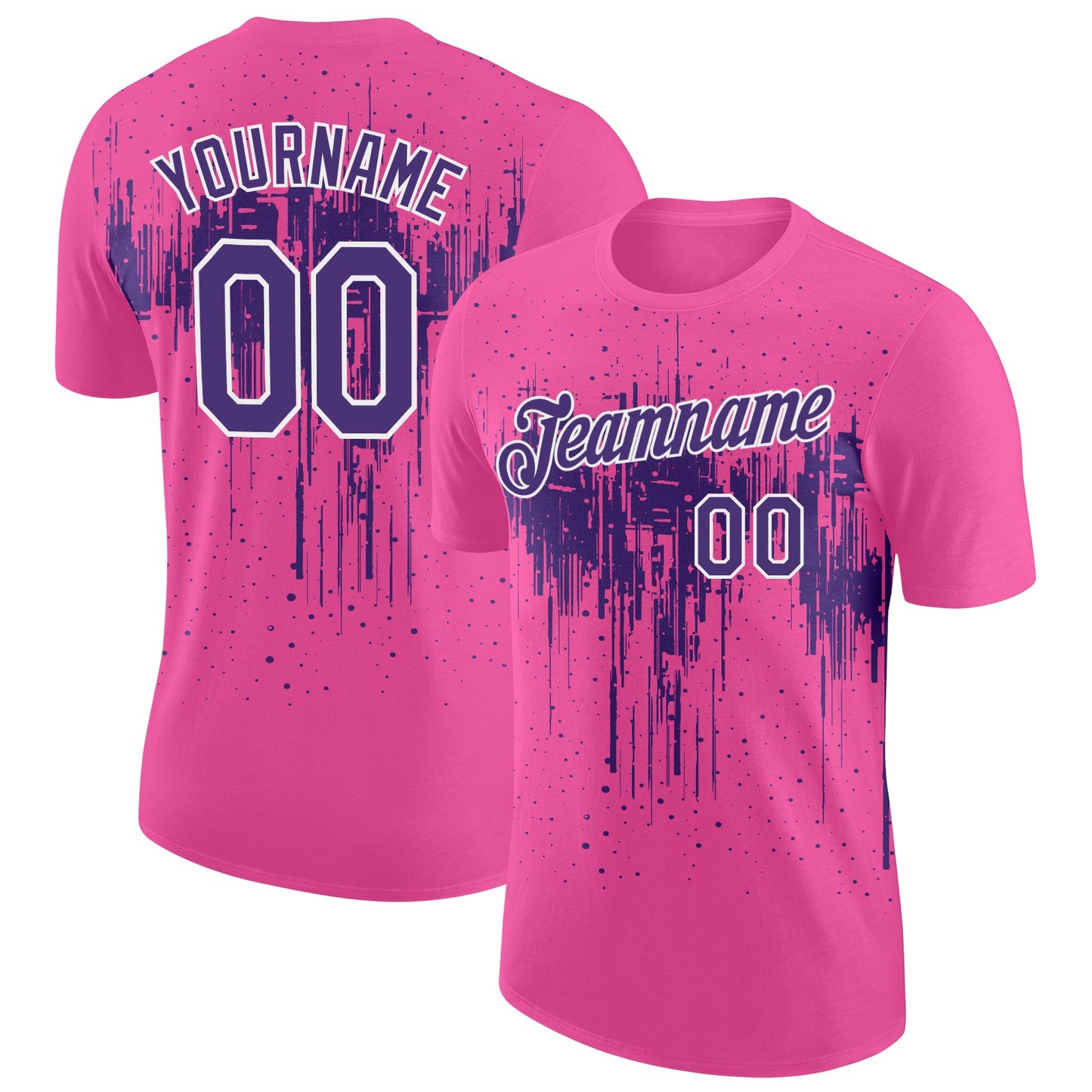 Custom Pink Purple-White Dripping Splatter Paint Performance T-Shirt - Main View