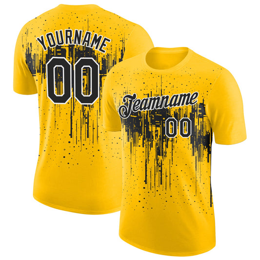 Custom Yellow Black-White Dripping Splatter Paint Performance T-Shirt - Main View