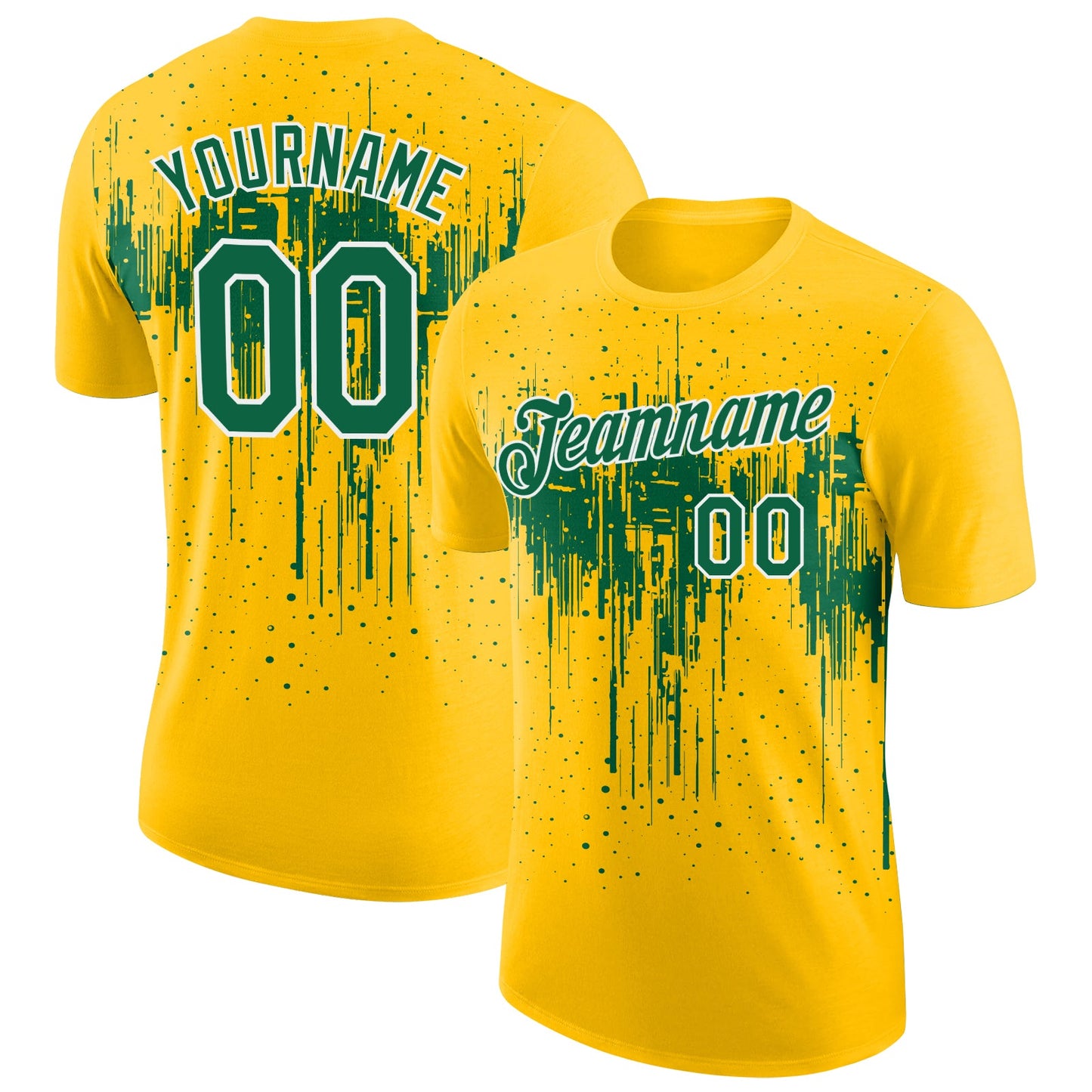 Custom Yellow Kelly Green-White Dripping Splatter Paint Performance T-Shirt - Main View