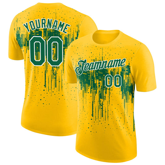 Custom Yellow Kelly Green-White Dripping Splatter Paint Performance T-Shirt - Main View