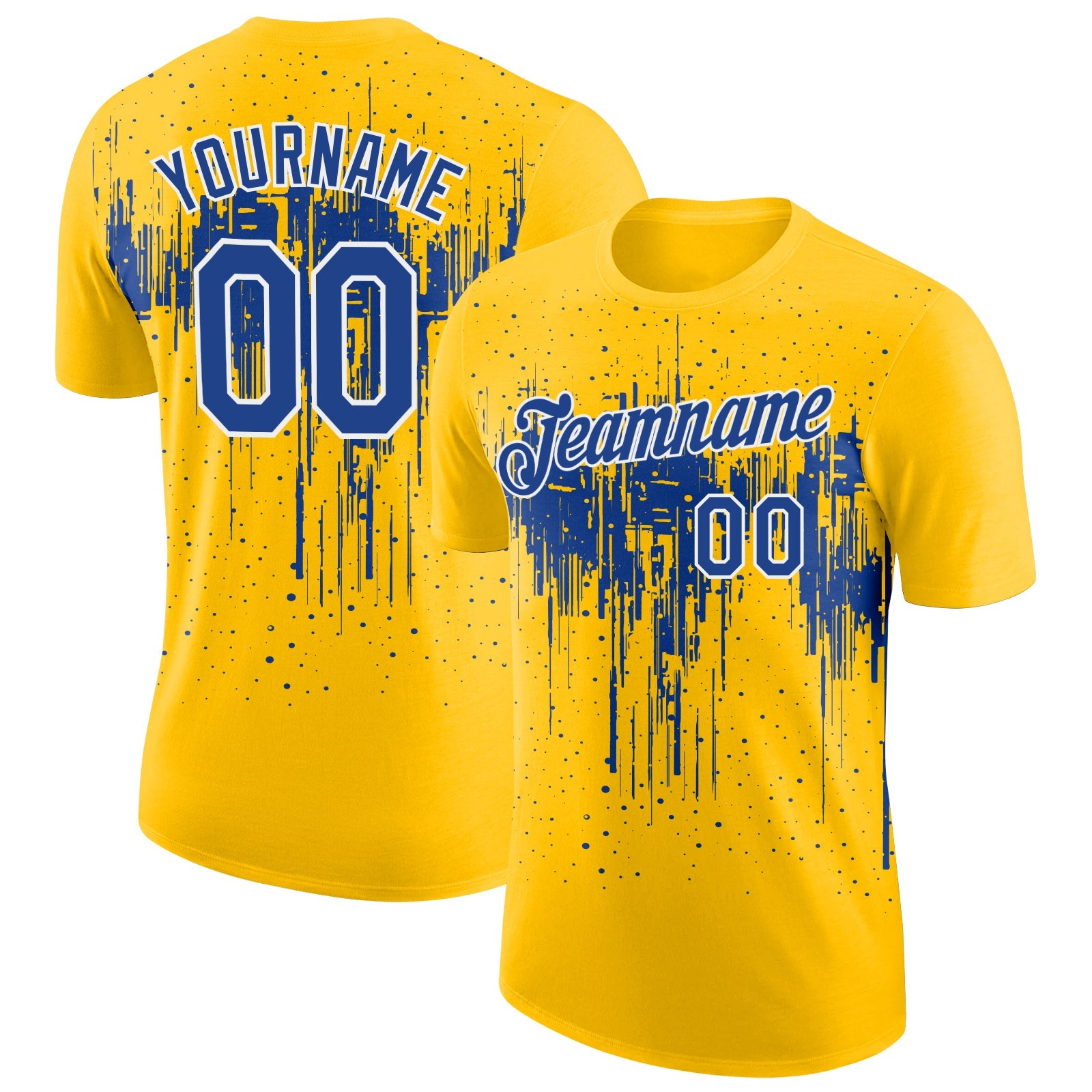 Custom Yellow Royal-White Dripping Splatter Paint Performance T-Shirt - Main View