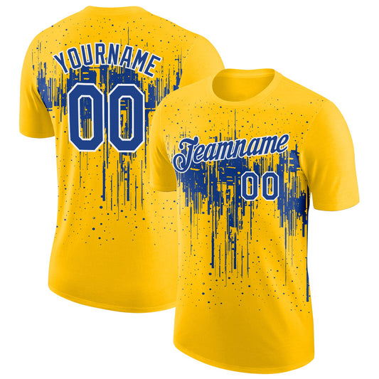 Custom Yellow Royal-White Dripping Splatter Paint Performance T-Shirt - Main View