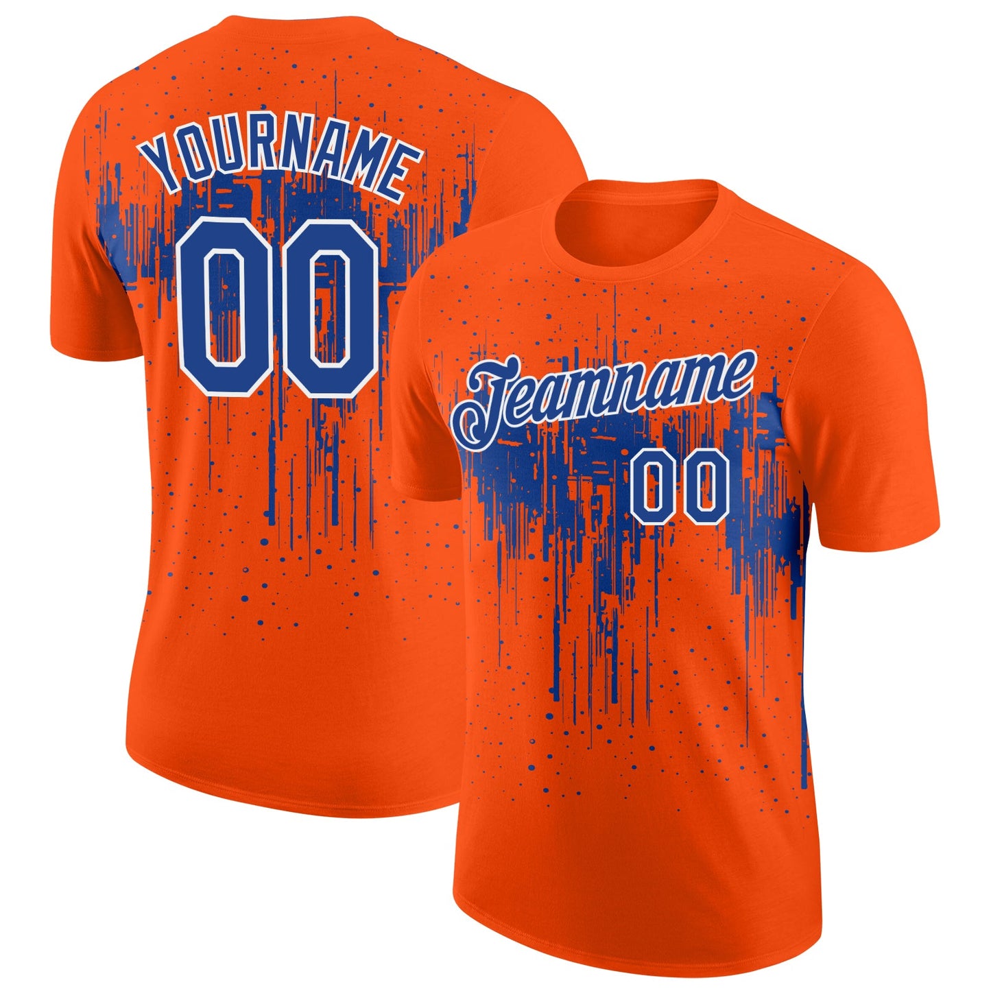 Custom Orange Royal-White Dripping Splatter Paint Performance T-Shirt - Main View