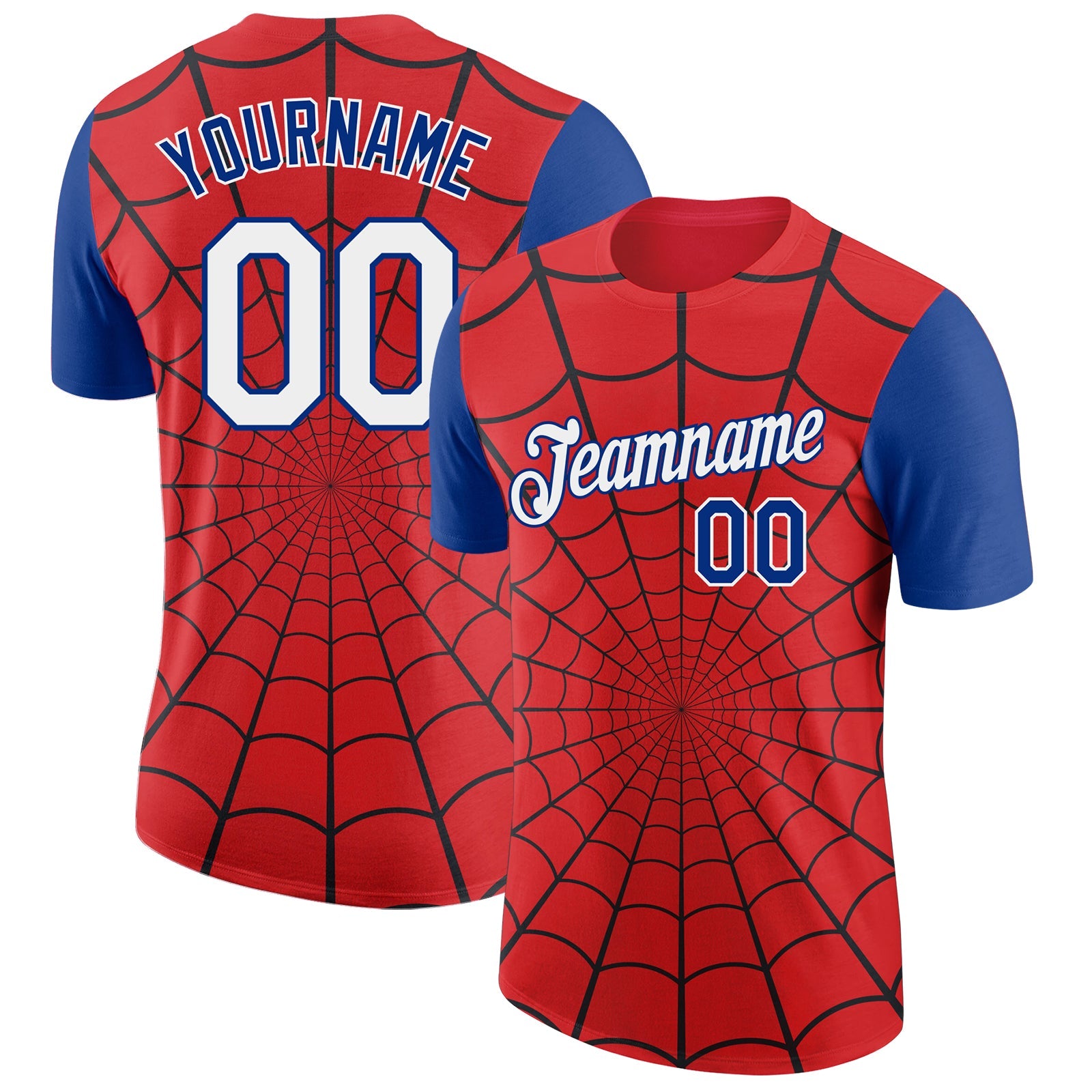 Custom Red White-Royal 3D Pattern Design Spider Performance T-Shirt - Main View