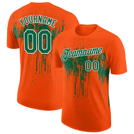 Custom Orange Kelly Green-White Dripping Splatter Paint Performance T-Shirt - Main View