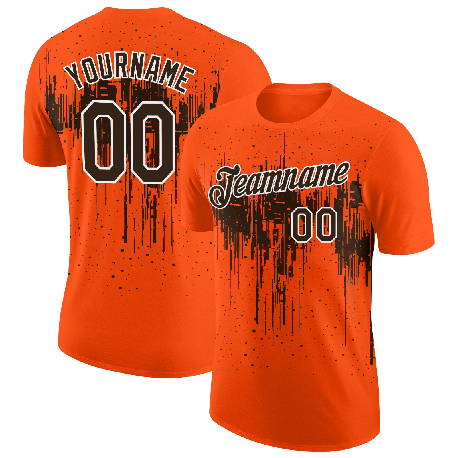 Custom Orange Brown-White Dripping Splatter Paint Performance T-Shirt - Main View