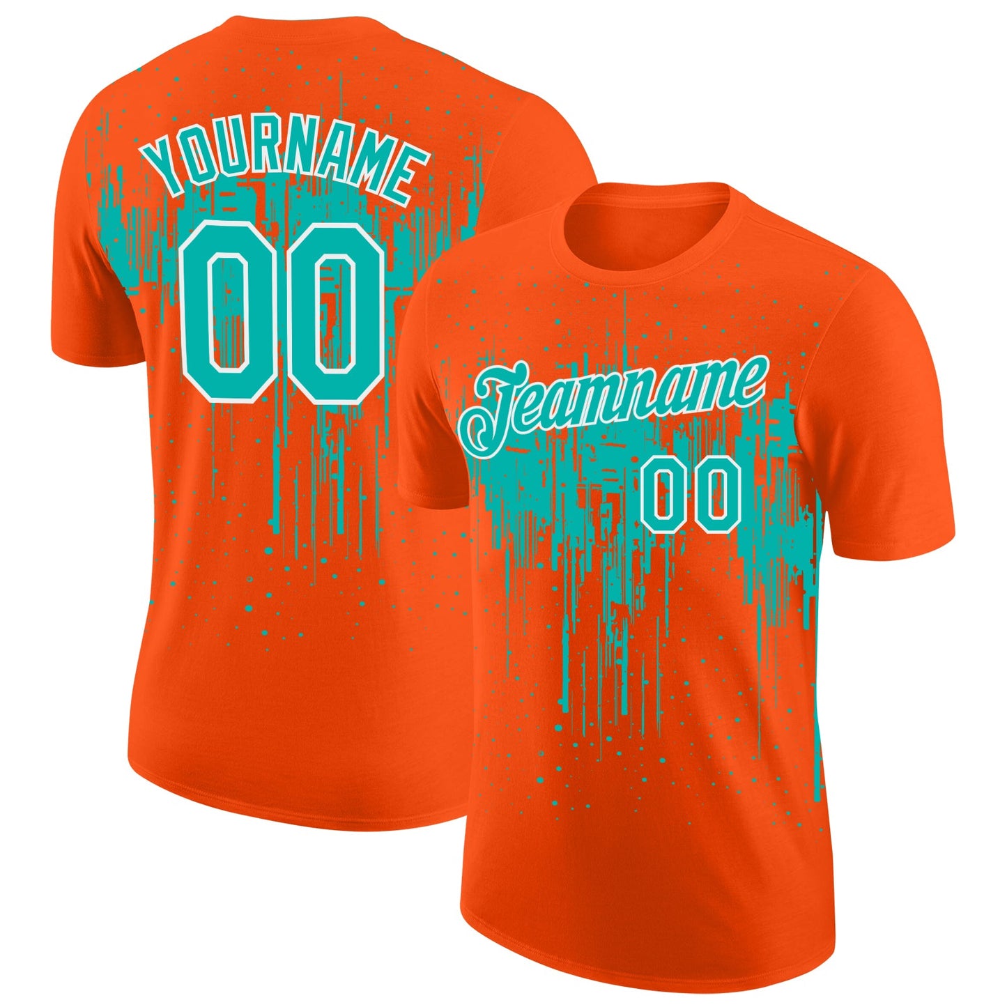 Custom Orange Aqua-White Dripping Splatter Paint Performance T-Shirt - Main View