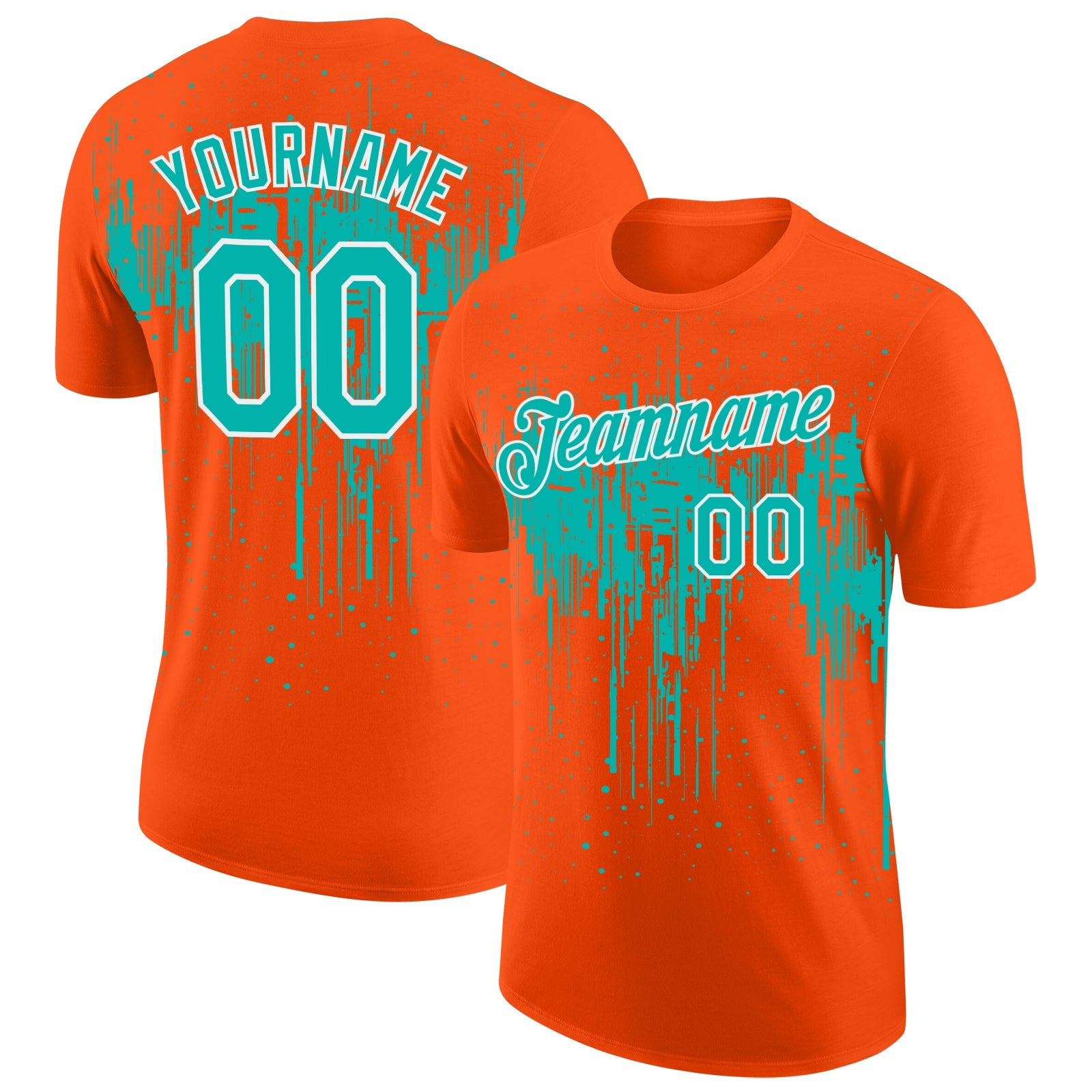 Custom Orange Aqua-White Dripping Splatter Paint Performance T-Shirt - Main View