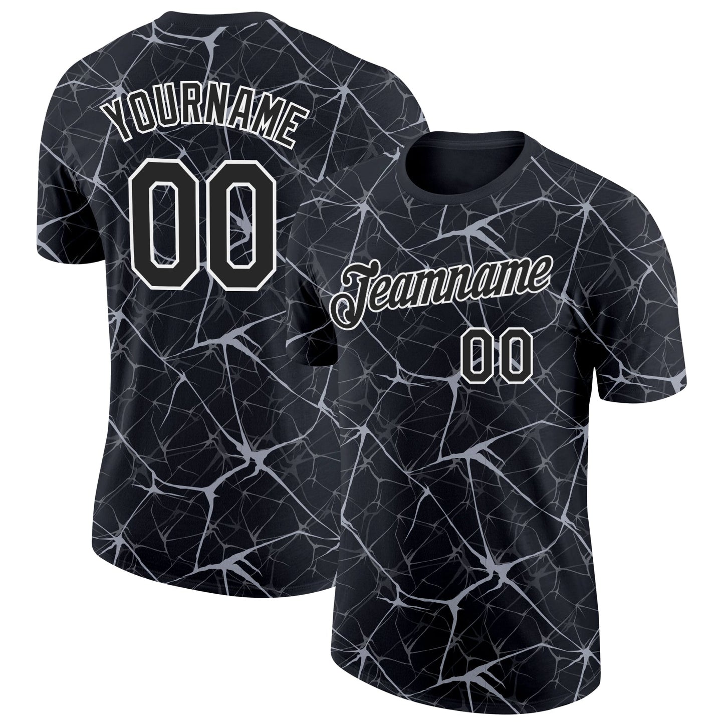 Custom Black Gray-White Abstract Network Crackle Performance T-Shirt - Main View