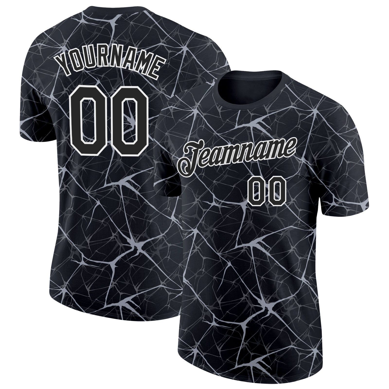 Custom Black Gray-White Abstract Network Crackle Performance T-Shirt - Main View