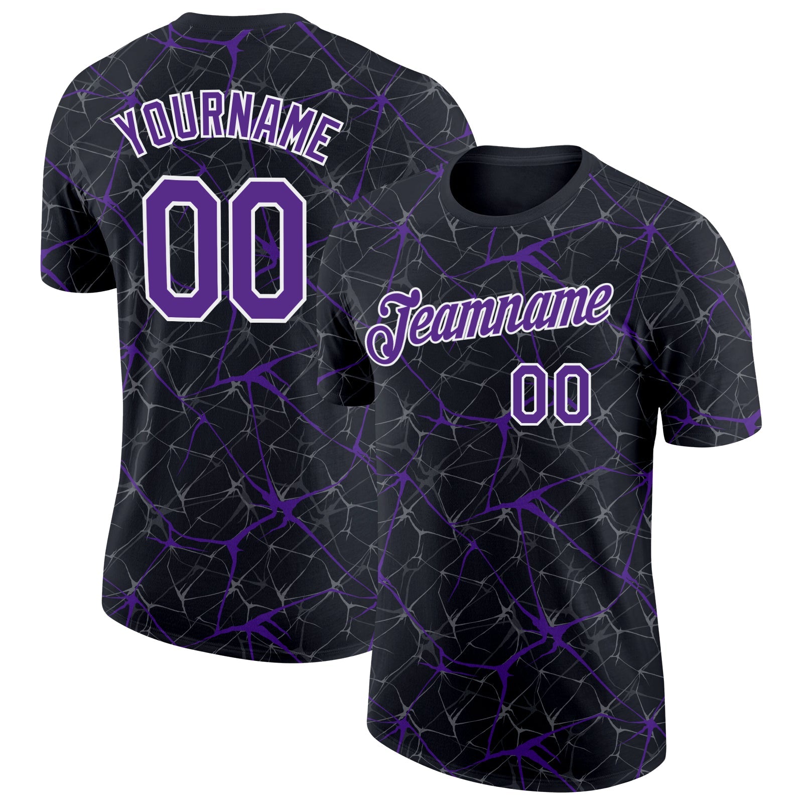 Custom Black Purple Gray-White Abstract Network Crackle Performance T-Shirt - Main View