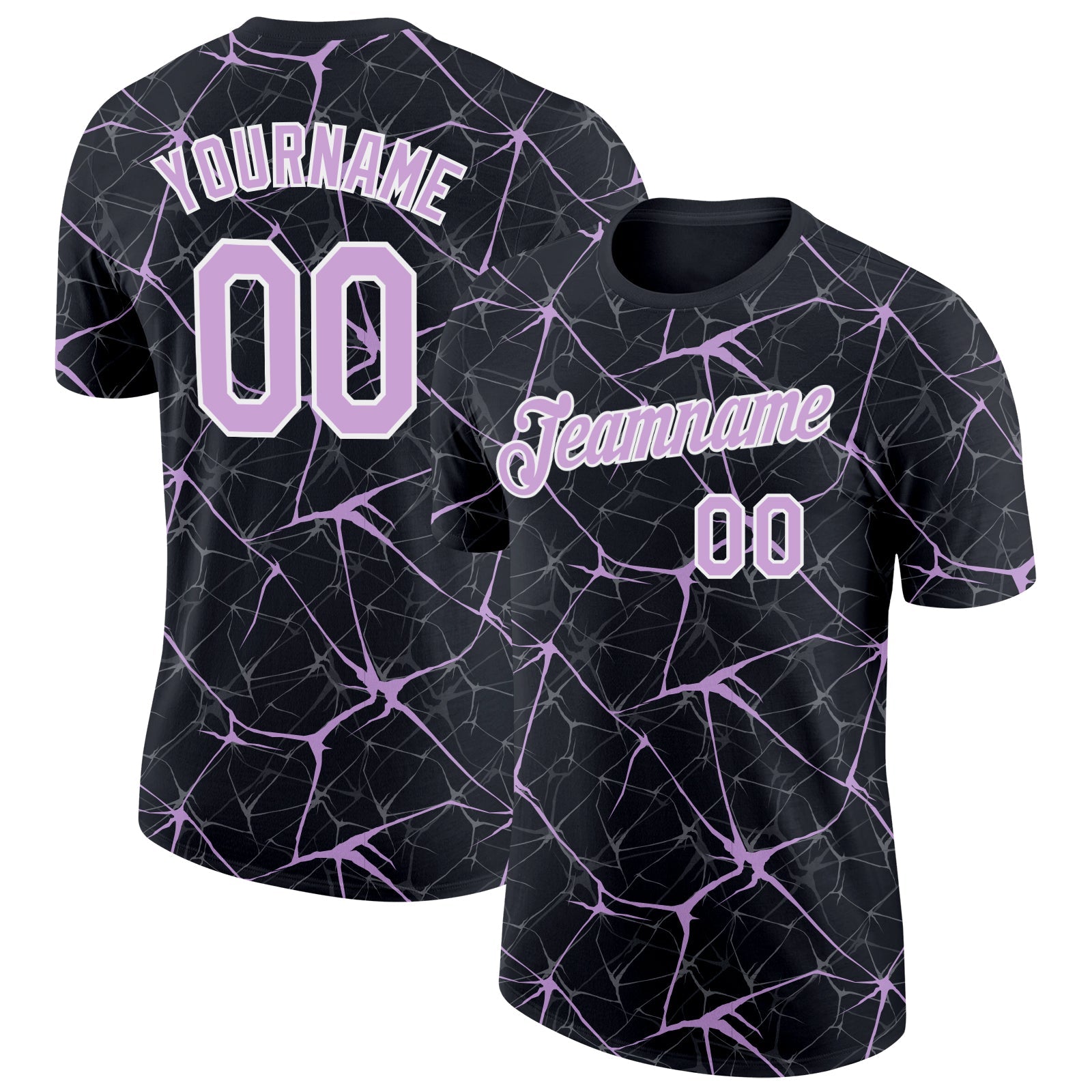 Custom Black Light Purple Gray-White Abstract Network Crackle Performance T-Shirt - Main View