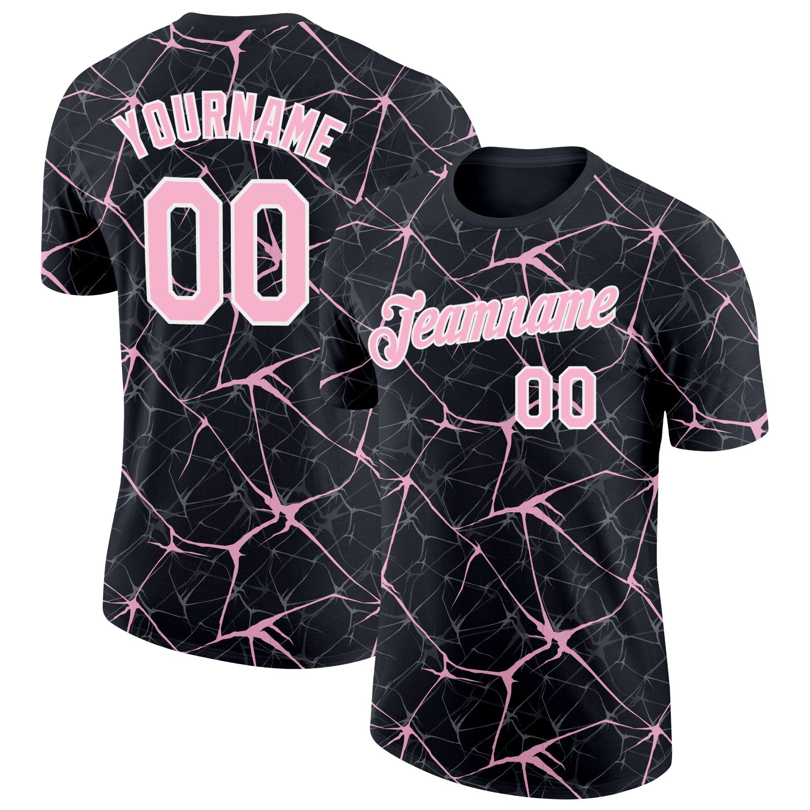 Custom Black Light Pink Gray-White Abstract Network Crackle Performance T-Shirt - Main View