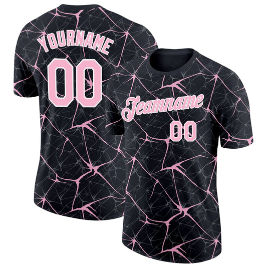 Custom Black Light Pink Gray-White Abstract Network Crackle Performance T-Shirt - Main View
