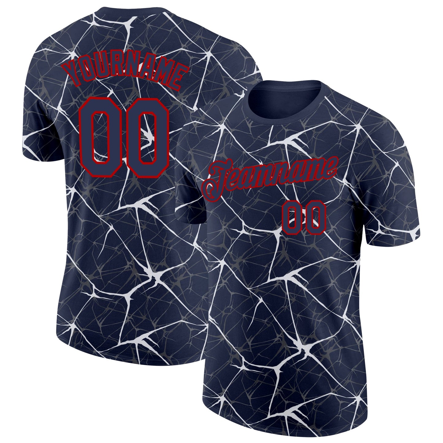 Custom Navy White Gray-Red Abstract Network Crackle Performance T-Shirt - Main View