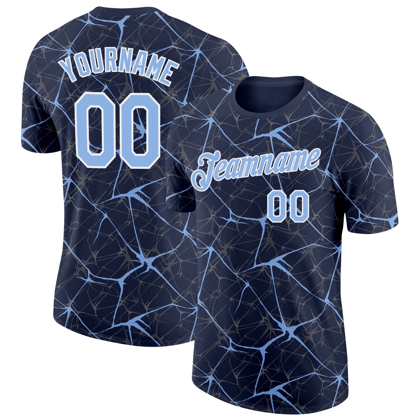 Custom Navy Light Blue Gray-White Abstract Network Crackle Performance T-Shirt - Main View