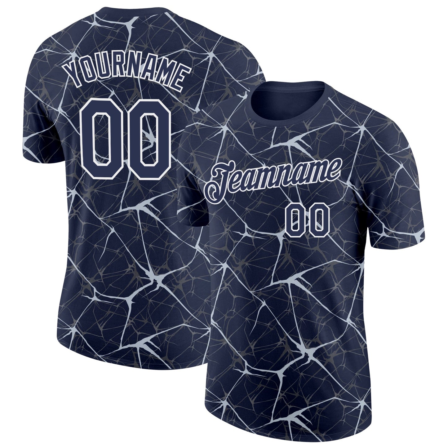 Custom Navy Silver Gray-White Abstract Network Crackle Performance T-Shirt - Main View