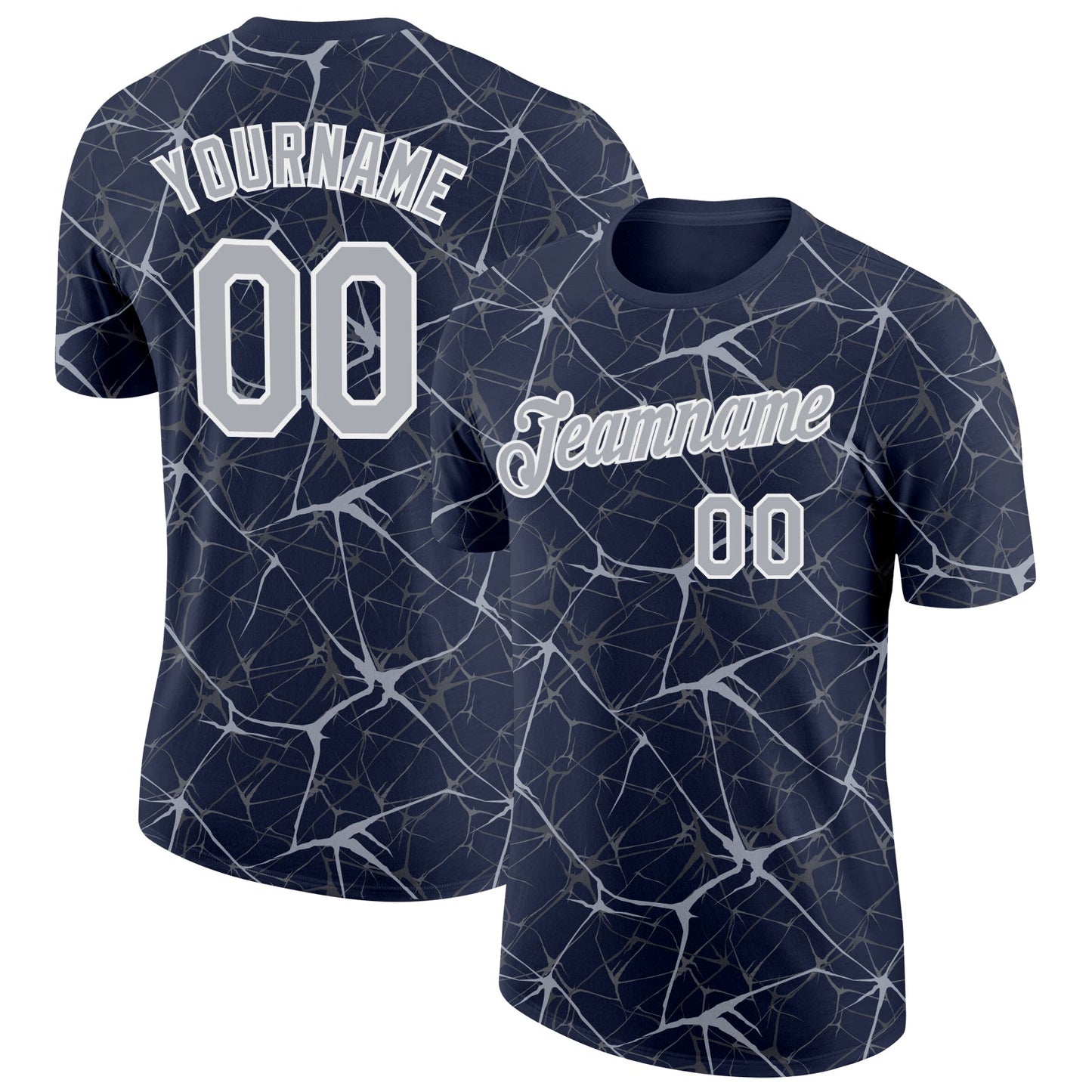 Custom Navy Gray-White Abstract Network Crackle Performance T-Shirt - Main View