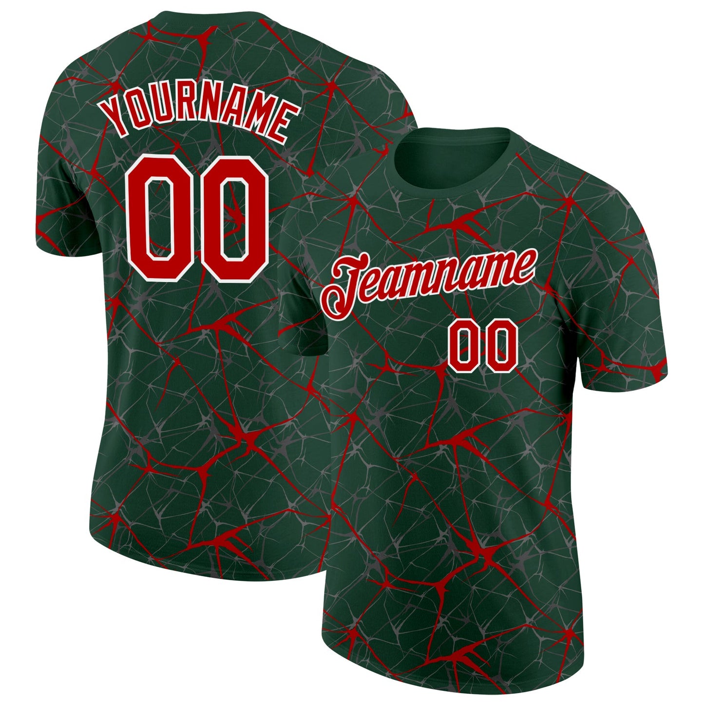 Custom Green Red Gray-White Abstract Network Crackle Performance T-Shirt - Main View