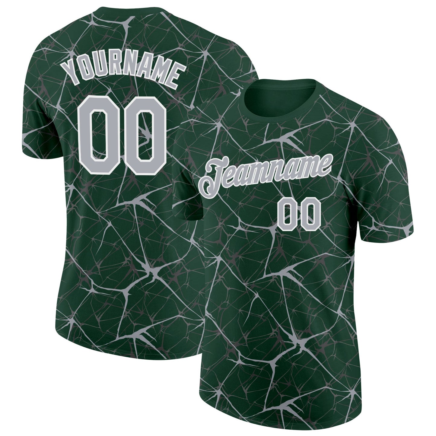 Custom Green Gray-White Abstract Network Crackle Performance T-Shirt - Main View