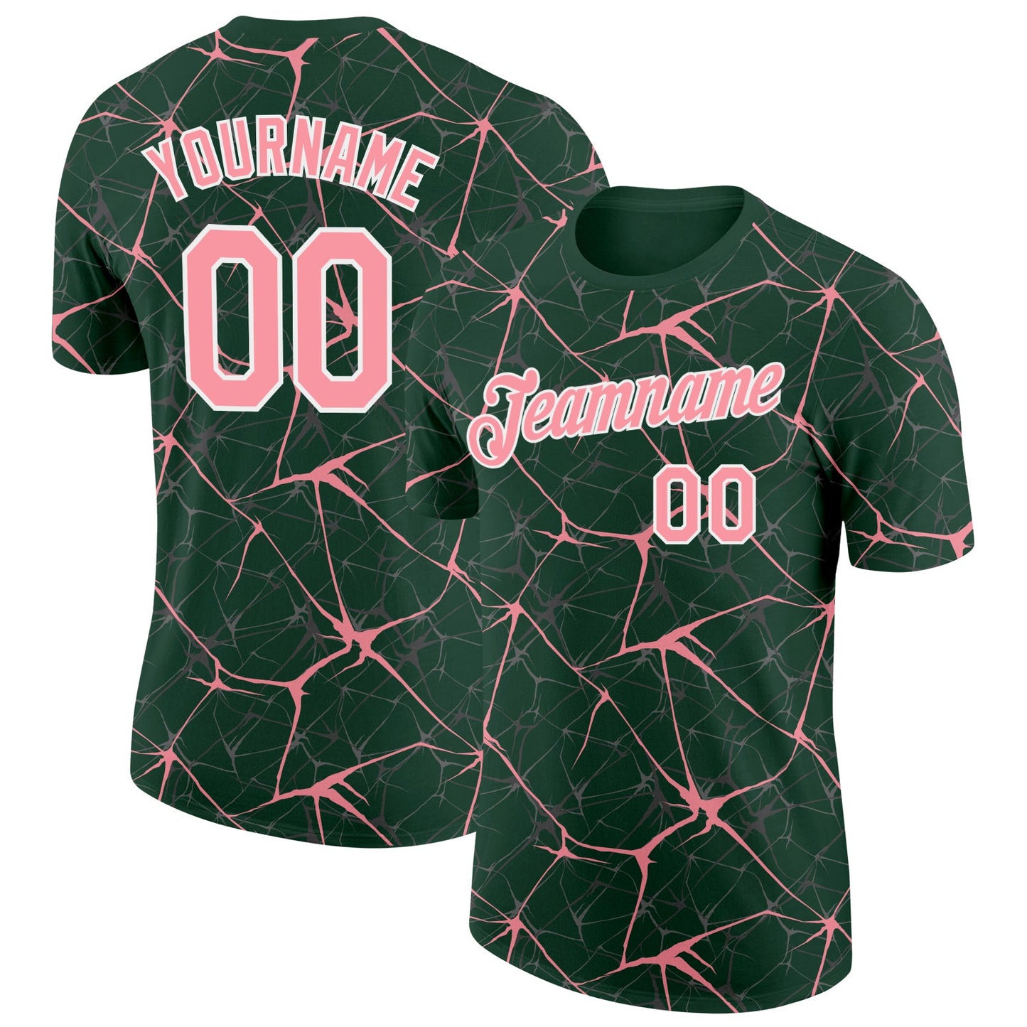 Custom Green Medium Pink Gray-White Abstract Network Crackle Performance T-Shirt - Main View