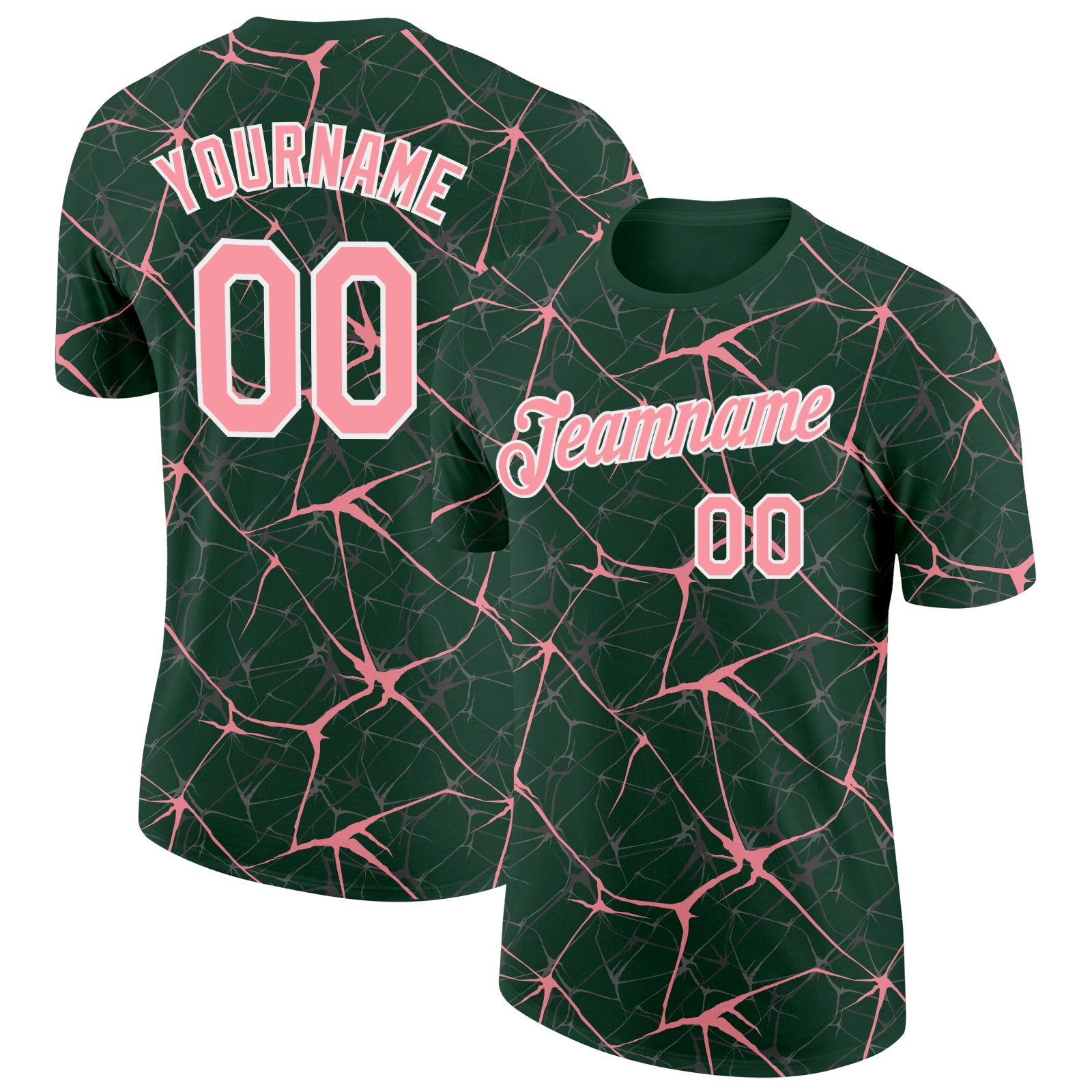 Custom Green Medium Pink Gray-White Abstract Network Crackle Performance T-Shirt - Main View