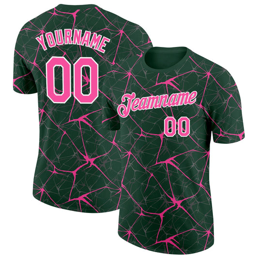 Custom Green Pink Gray-White Abstract Network Crackle Performance T-Shirt - Main View