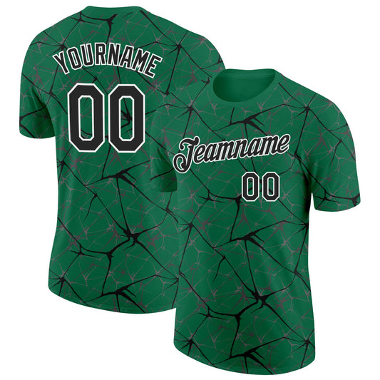 Custom Kelly Green Black Gray-White Abstract Network Crackle Performance T-Shirt - Main View