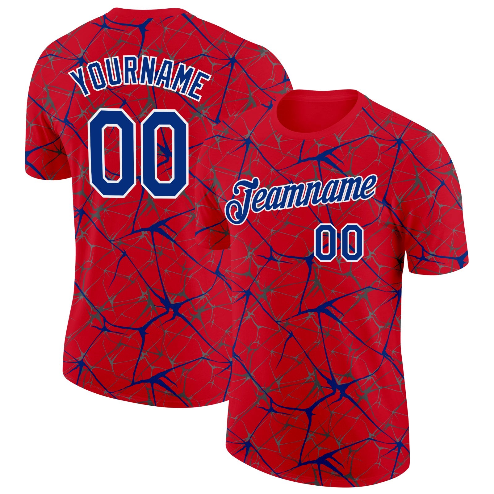 Custom Red Royal Gray-White Abstract Network Crackle Performance T-Shirt - Main View