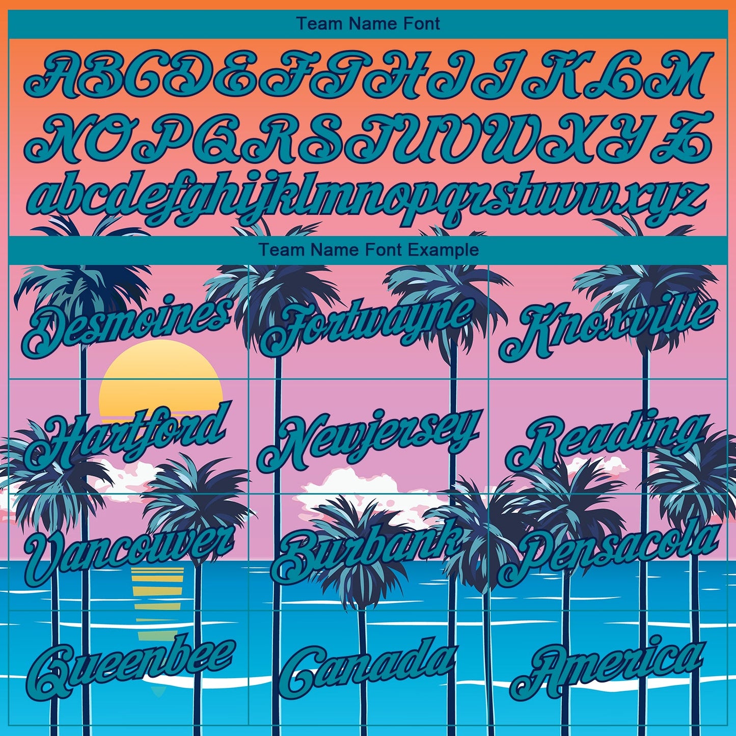 Custom Orange Teal-Navy 3D Pattern Design Sun Beach Hawaii Palm Trees Performance T-Shirt view 3