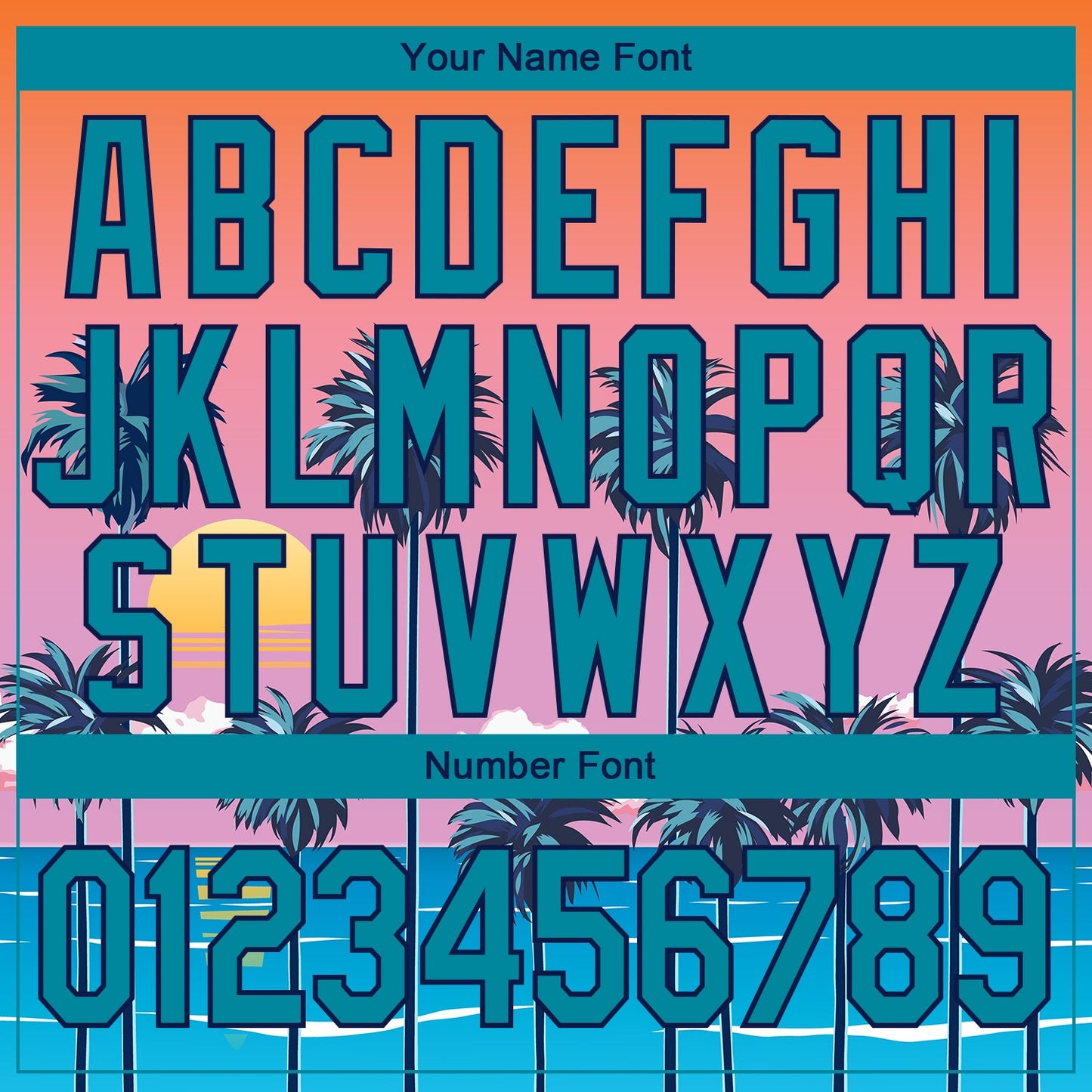 Custom Orange Teal-Navy 3D Pattern Design Sun Beach Hawaii Palm Trees Performance T-Shirt view 4