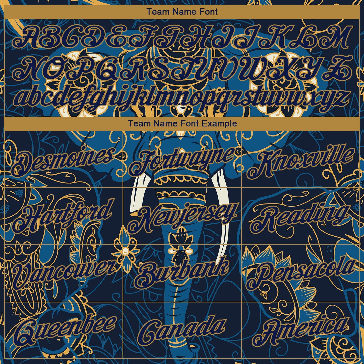 Custom Navy Old Gold 3D Pattern Design Elephant Performance T-Shirt view 3