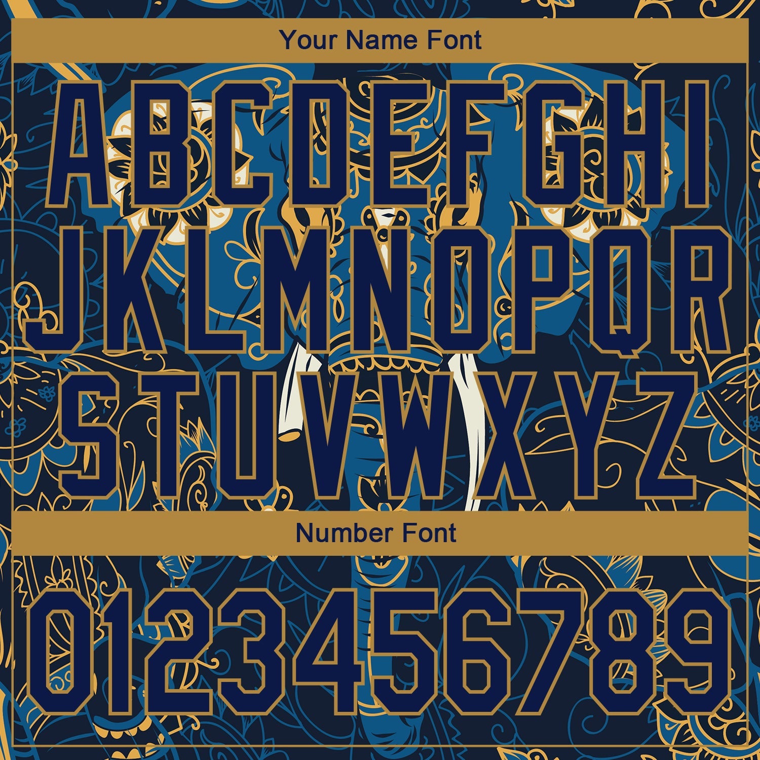 Custom Navy Old Gold 3D Pattern Design Elephant Performance T-Shirt view 4