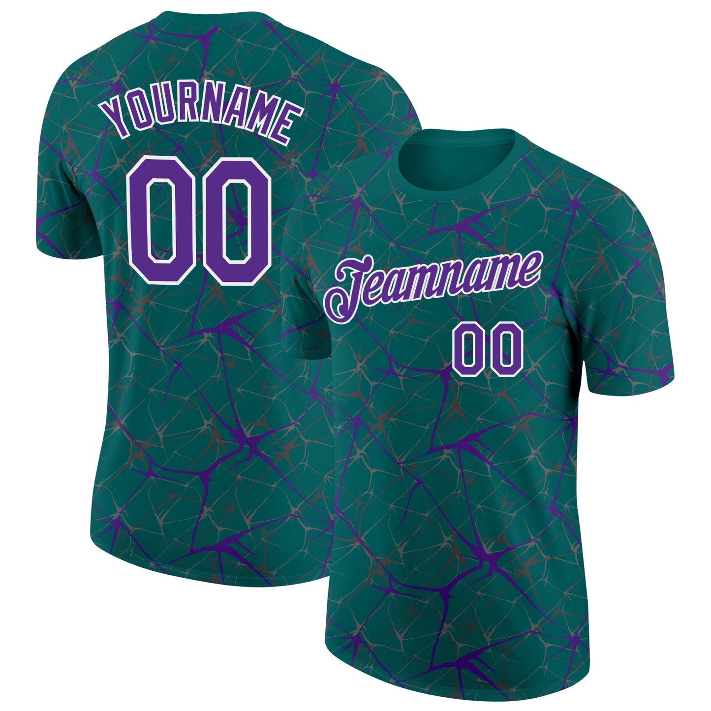 Custom Teal Purple Gray-White Abstract Network Crackle Performance T-Shirt - Main View