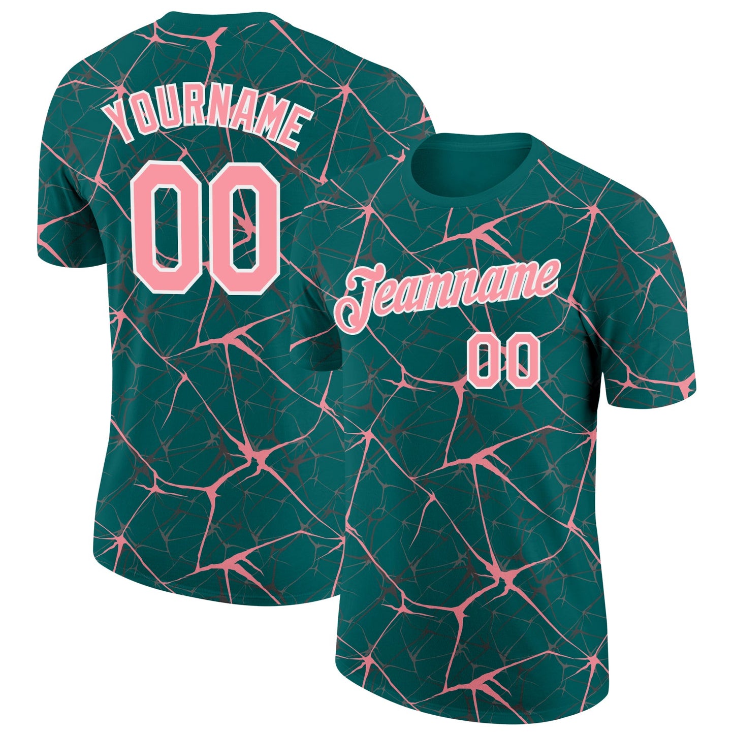 Custom Teal Medium Pink Gray-White Abstract Network Crackle Performance T-Shirt - Main View