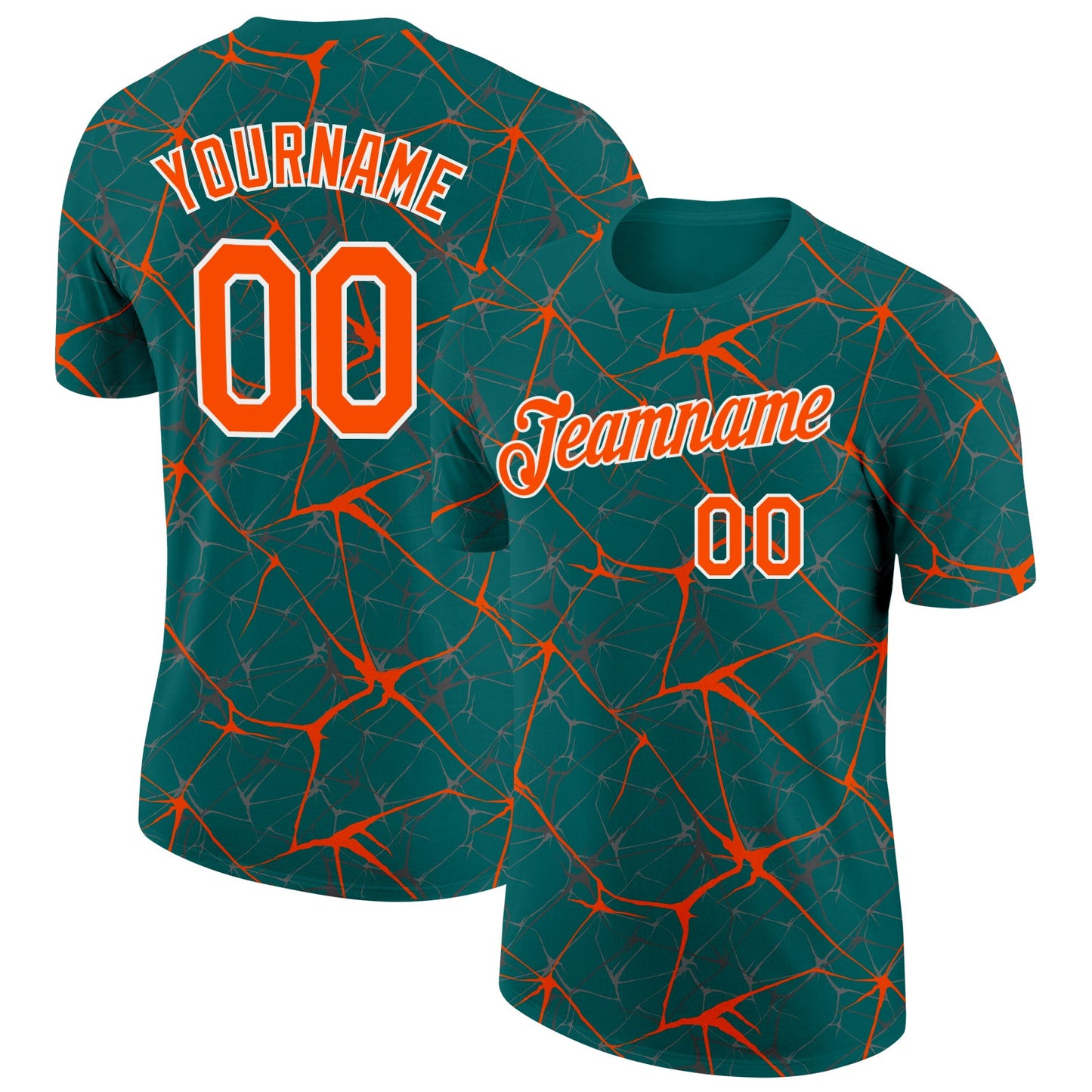 Custom Teal Orange Gray-White Abstract Network Crackle Performance T-Shirt - Main View