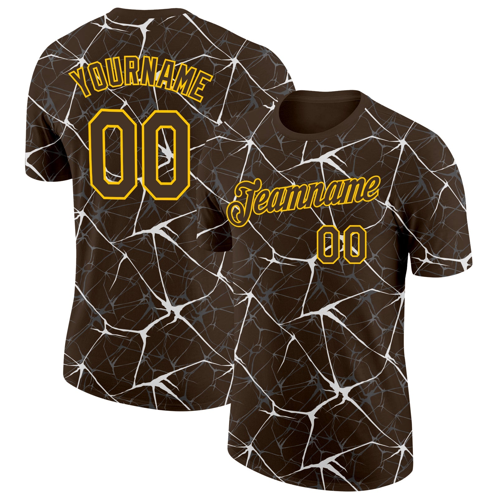 Custom Brown White Gray-Yellow Abstract Network Crackle Performance T-Shirt - Main View