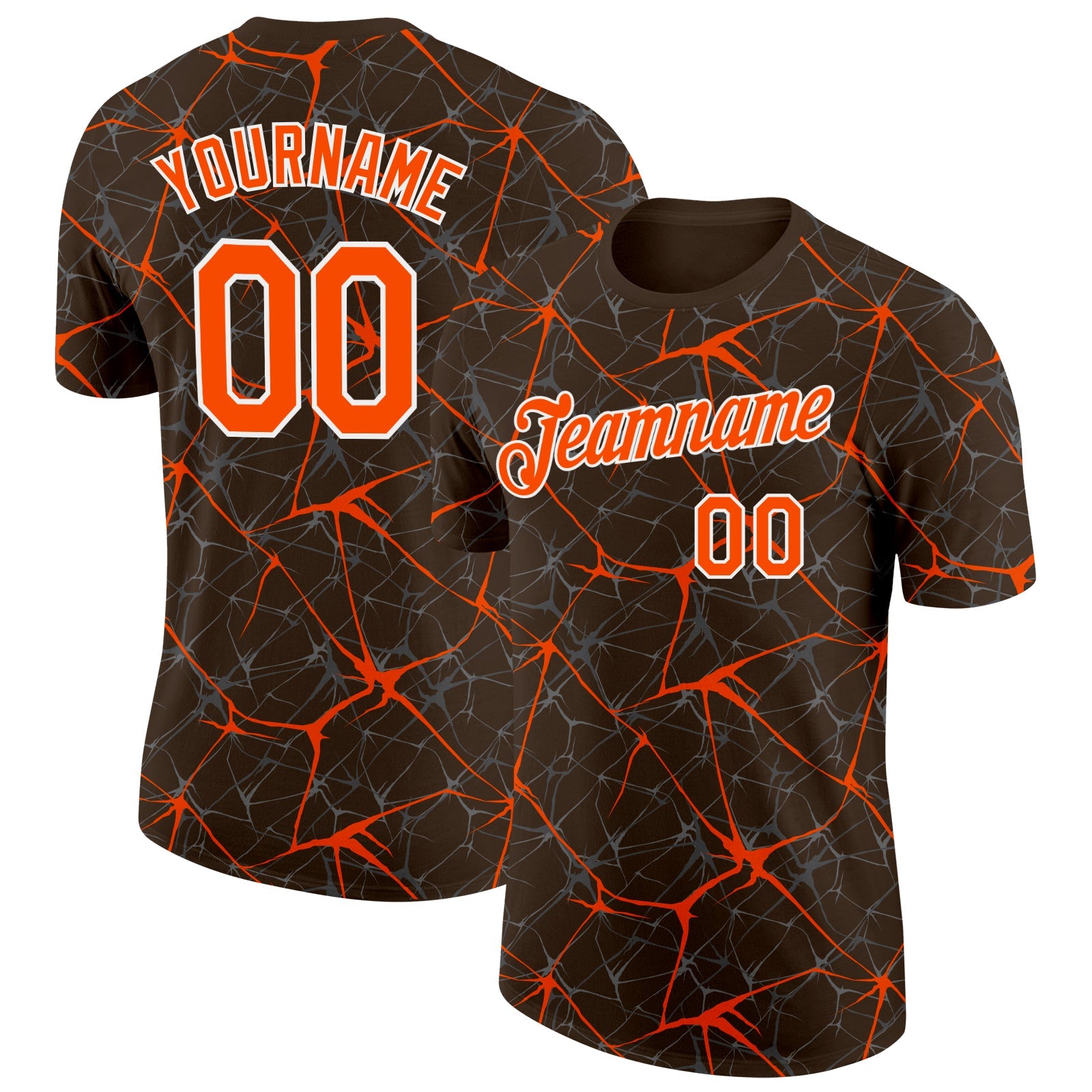 Custom Brown Orange Gray-White Abstract Network Crackle Performance T-Shirt - Main View