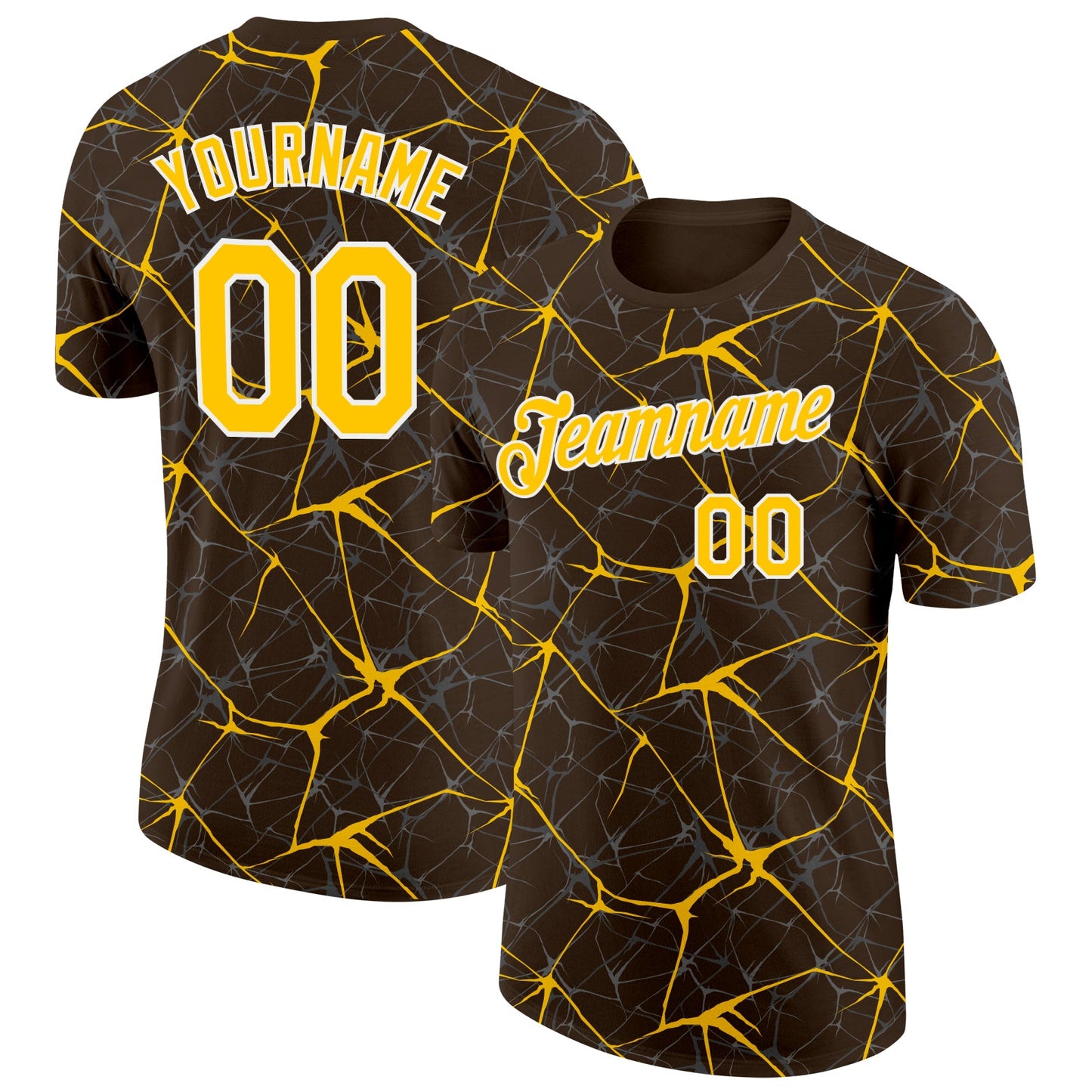 Custom Brown Yellow Gray-White Abstract Network Crackle Performance T-Shirt - Main View