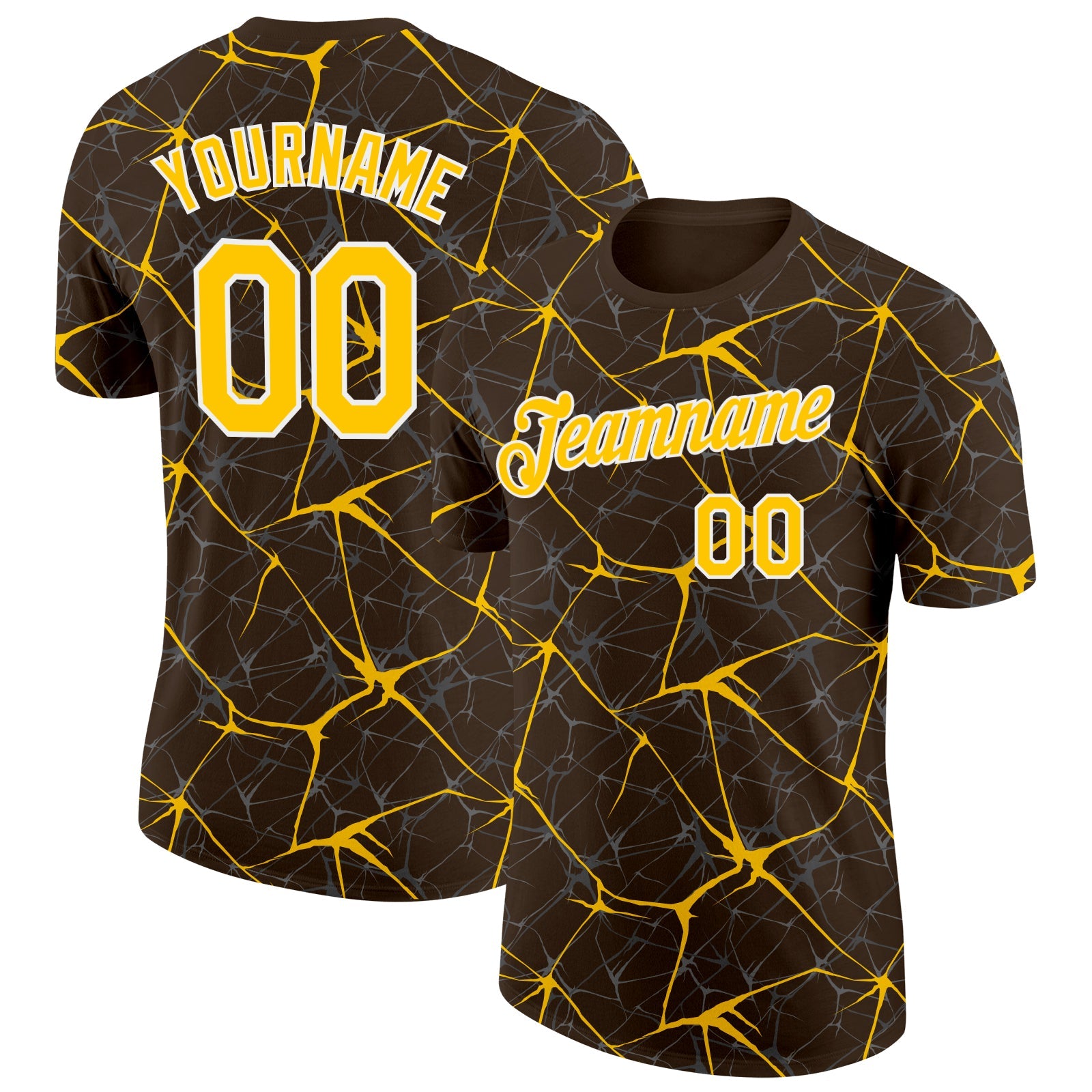 Custom Brown Yellow Gray-White Abstract Network Crackle Performance T-Shirt - Main View