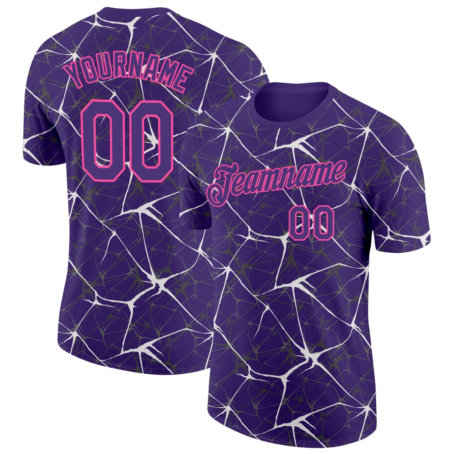 Custom Purple White Gray-Pink Abstract Network Crackle Performance T-Shirt - Main View