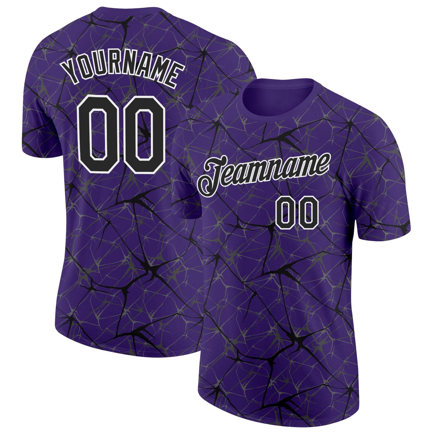 Custom Purple Black Gray-White Abstract Network Crackle Performance T-Shirt - Main View