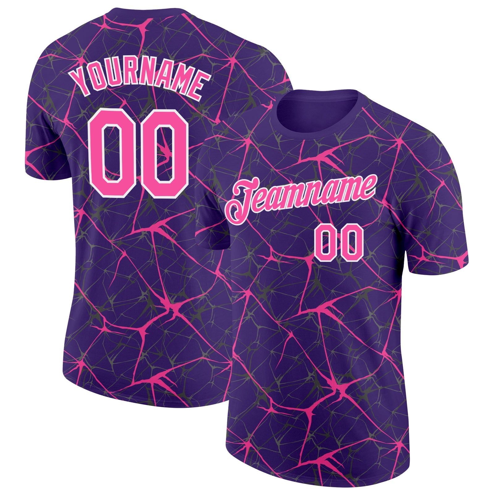 Custom Purple Pink Gray-White Abstract Network Crackle Performance T-Shirt - Main View