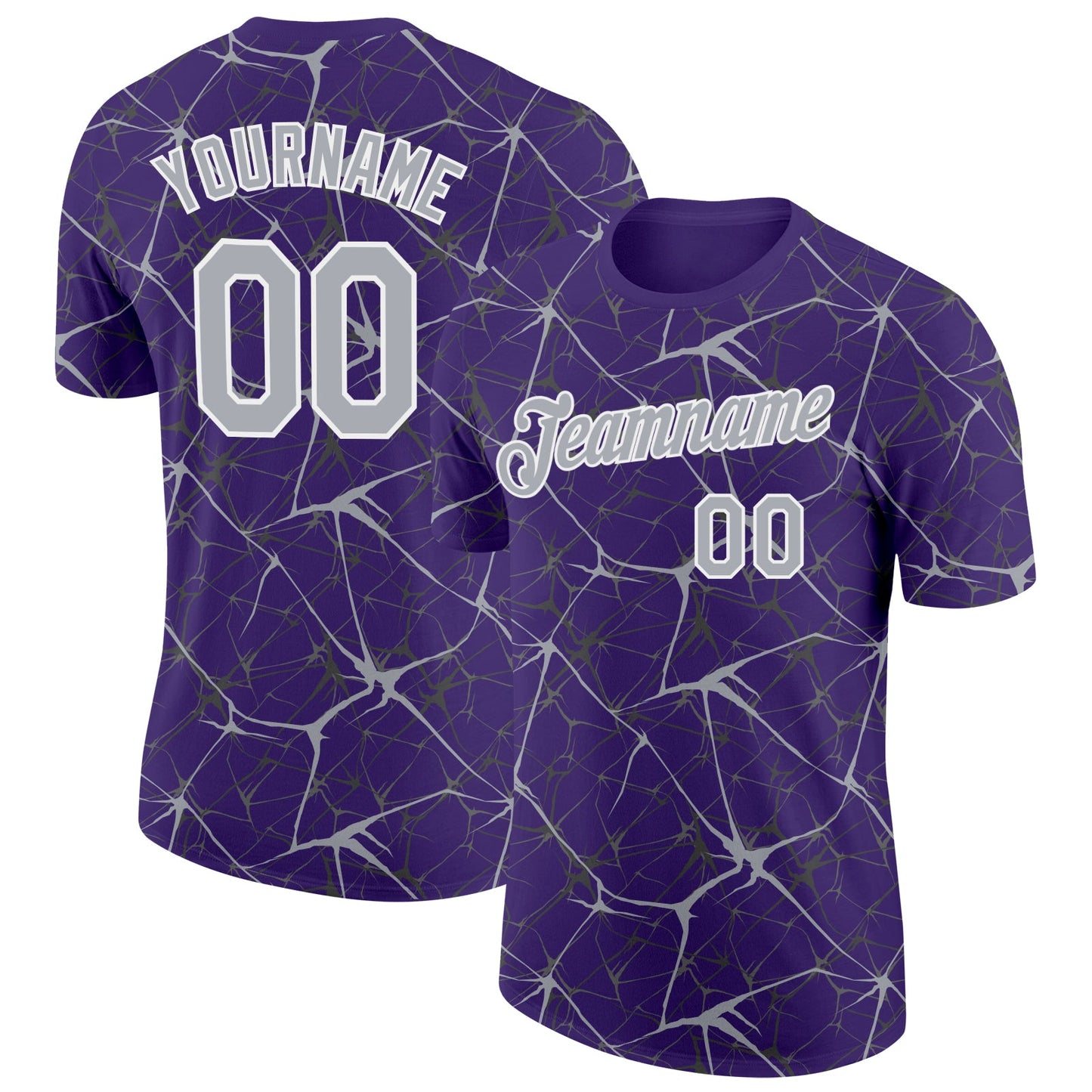 Custom Purple Gray-White Abstract Network Crackle Performance T-Shirt - Main View