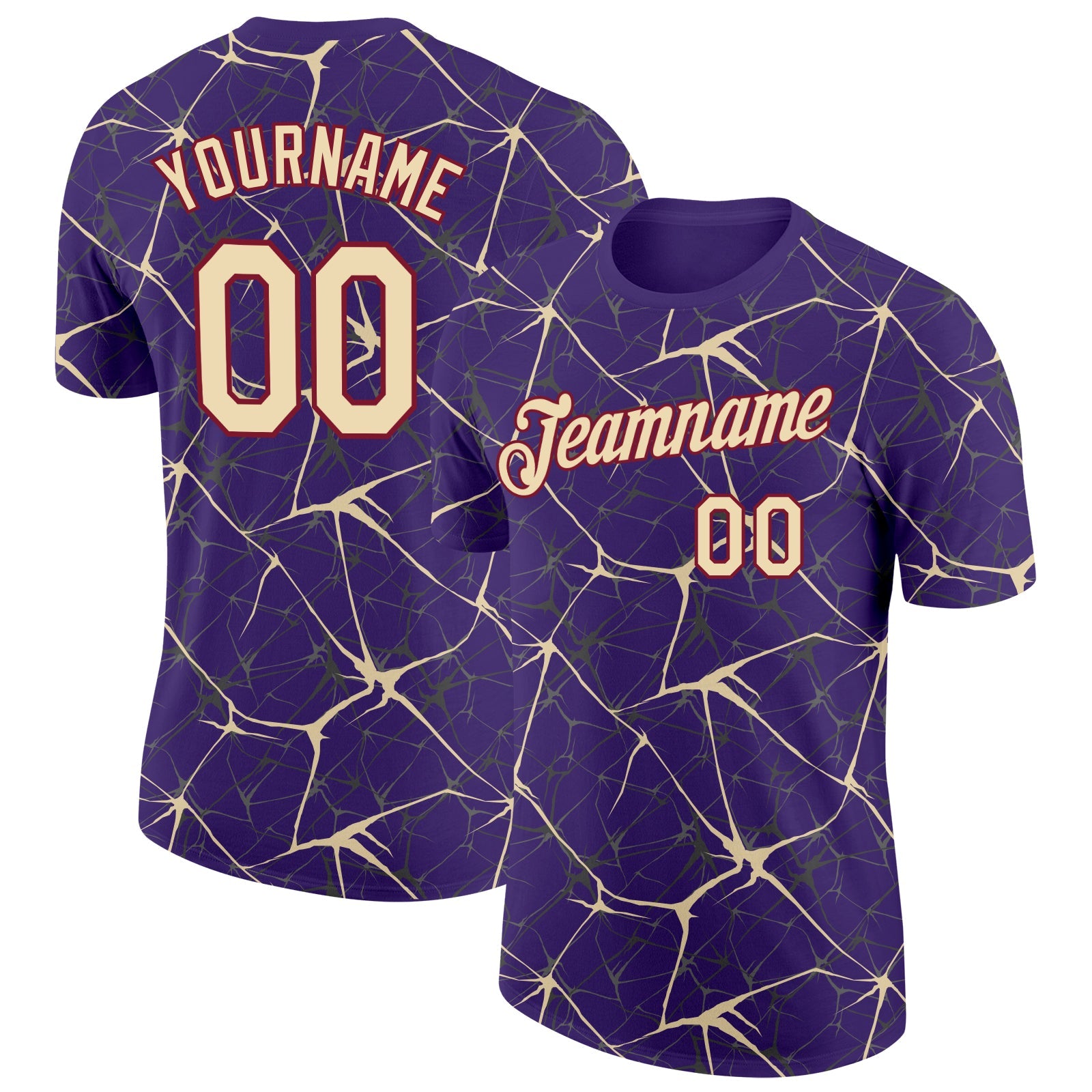 Custom Purple Cream Gray-Crimson Abstract Network Crackle Performance T-Shirt - Main View