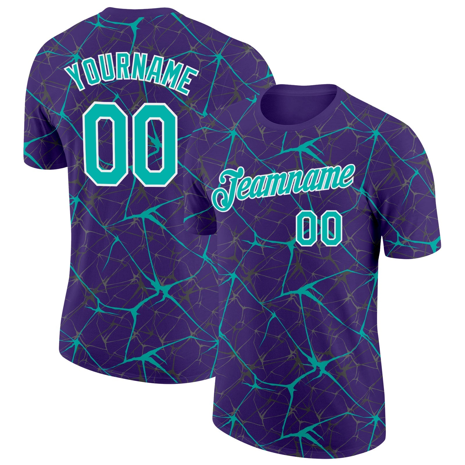 Custom Purple Aqua Gray-White Abstract Network Crackle Performance T-Shirt - Main View