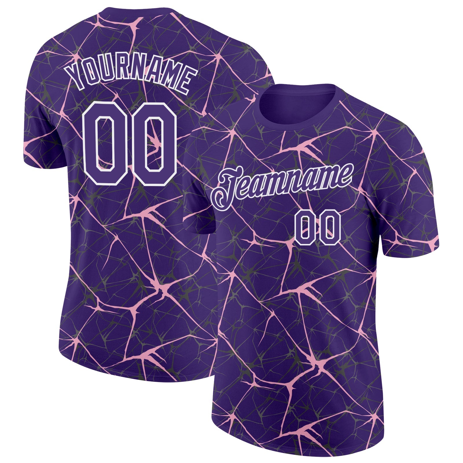 Custom Purple Light Pink Gray-White Abstract Network Crackle Performance T-Shirt - Main View