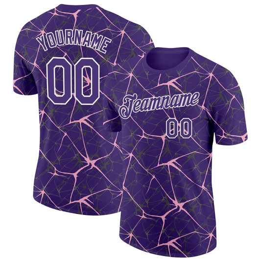 Custom Purple Light Pink Gray-White Abstract Network Crackle Performance T-Shirt - Main View