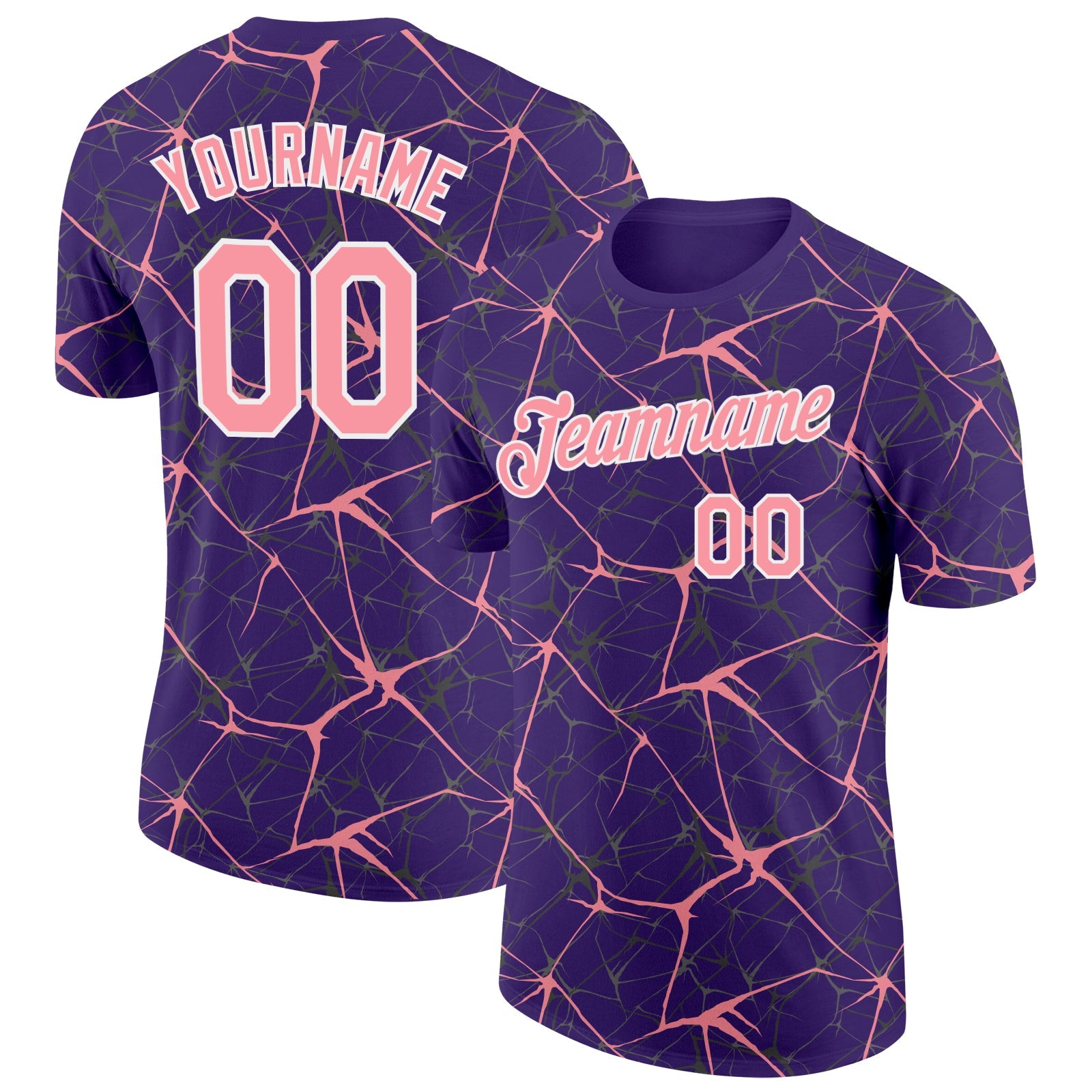 Custom Purple Medium Pink Gray-White Abstract Network Crackle Performance T-Shirt - Main View