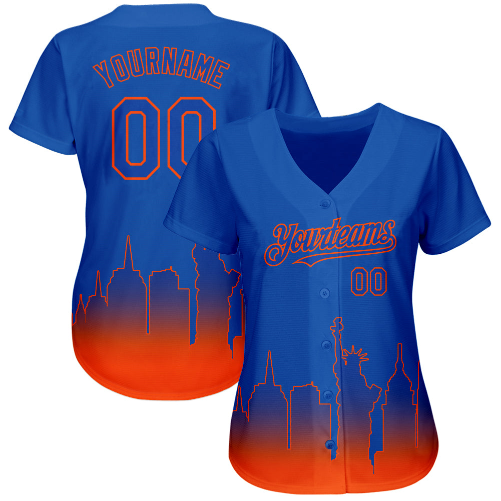 Custom Royal Orange 3D New York City Edition Fade Fashion Authentic Baseball Jersey view 2